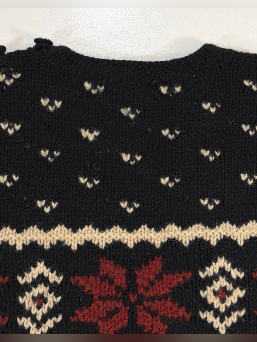 Ralph Lauren Sweater Hand Knit Snowflake Fair Isle Holiday Wool Silk Black Sz M - Picture 12 of 12